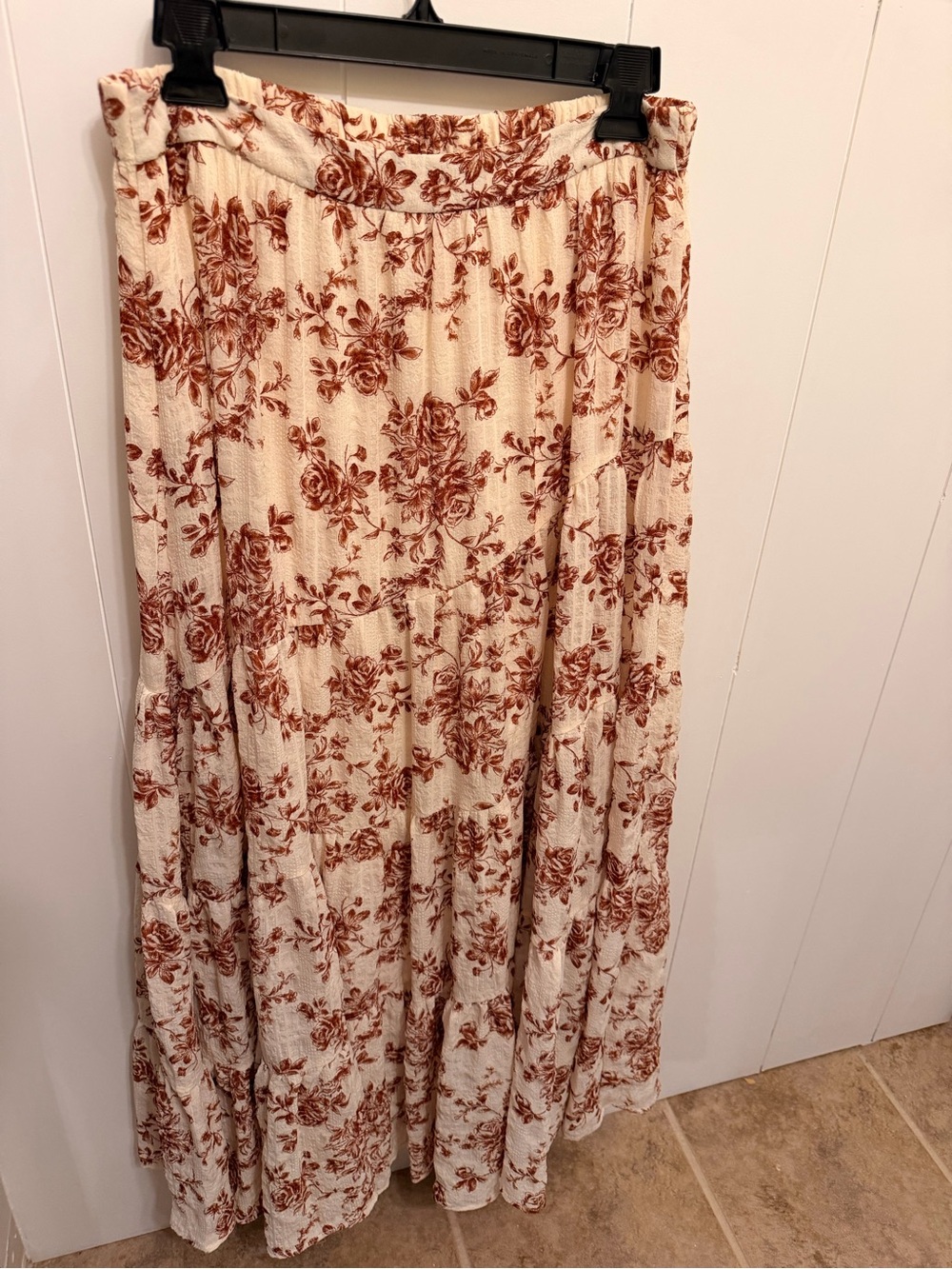 Altar'd State Cream Maxi Skirt with Rust Floral Print